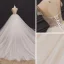Luxury / Gorgeous Champagne Bridal Wedding Dresses 2020 Ball Gown See-through Scoop Neck Short Sleeve Backless Handmade  Beading Chapel Train Ruffle
