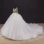 Illusion Ivory Bridal Wedding Dresses 2020 Ball Gown See-through Scoop Neck Long Sleeve Backless Handmade  Beading Cathedral Train Ruffle