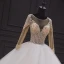Illusion Ivory Bridal Wedding Dresses 2020 Ball Gown See-through Scoop Neck Long Sleeve Backless Handmade  Beading Cathedral Train Ruffle