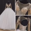 Illusion Ivory Bridal Wedding Dresses 2020 Ball Gown See-through Scoop Neck Long Sleeve Backless Handmade  Beading Cathedral Train Ruffle