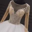 Illusion Ivory Bridal Wedding Dresses 2020 Ball Gown See-through Scoop Neck Long Sleeve Backless Handmade  Beading Cathedral Train Ruffle