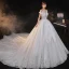 Romantic White Bridal Wedding Dresses 2020 Ball Gown Off-The-Shoulder Short Sleeve Backless Beading Glitter Tulle Cathedral Train Ruffle