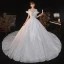 Romantic White Bridal Wedding Dresses 2020 Ball Gown Off-The-Shoulder Short Sleeve Backless Beading Glitter Tulle Cathedral Train Ruffle