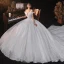 Romantic White Bridal Wedding Dresses 2020 Ball Gown Off-The-Shoulder Short Sleeve Backless Beading Glitter Tulle Cathedral Train Ruffle