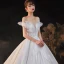 Romantic White Bridal Wedding Dresses 2020 Ball Gown Off-The-Shoulder Short Sleeve Backless Beading Glitter Tulle Cathedral Train Ruffle