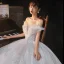 Romantic White Bridal Wedding Dresses 2020 Ball Gown Off-The-Shoulder Short Sleeve Backless Beading Glitter Tulle Cathedral Train Ruffle