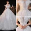 Romantic White Bridal Wedding Dresses 2020 Ball Gown Off-The-Shoulder Short Sleeve Backless Beading Glitter Tulle Cathedral Train Ruffle