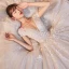 Romantique Champagne La Mariée Robe De Mariée 2020 Robe Boule Transparentes Col v profond Manches Courtes Dos Nu Appliques En Dentelle Perlage Étoile Paillettes Glitter Tulle Cathedral Train Volants