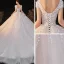 Romantique Champagne La Mariée Robe De Mariée 2020 Robe Boule Transparentes Col v profond Manches Courtes Dos Nu Appliques En Dentelle Perlage Étoile Paillettes Glitter Tulle Cathedral Train Volants