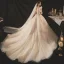 Chic / Belle Champagne La Mariée Robe De Mariée 2020 Robe Boule Transparentes Encolure Dégagée Sans Manches Dos Nu Appliques En Dentelle Perlage Glitter Tulle Chapel Train Volants