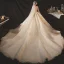 Classic Champagne Bridal Wedding Dresses 2020 Ball Gown Shoulders Sleeveless Backless Appliques Beading Glitter Tulle Cathedral Train Ruffle