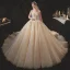 Classic Champagne Bridal Wedding Dresses 2020 Ball Gown Shoulders Sleeveless Backless Appliques Beading Glitter Tulle Cathedral Train Ruffle