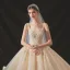 Classic Champagne Bridal Wedding Dresses 2020 Ball Gown Shoulders Sleeveless Backless Appliques Beading Glitter Tulle Cathedral Train Ruffle
