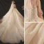 Classic Champagne Bridal Wedding Dresses 2020 Ball Gown Shoulders Sleeveless Backless Appliques Beading Glitter Tulle Cathedral Train Ruffle
