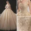 Classic Champagne Bridal Wedding Dresses 2020 Ball Gown Shoulders Sleeveless Backless Appliques Beading Glitter Tulle Cathedral Train Ruffle