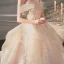 Classy Champagne Bridal Wedding Dresses 2020 Ball Gown Off-The-Shoulder Short Sleeve Backless Appliques Lace Sequins Beading Glitter Tulle Royal Train Ruffle
