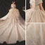 Classy Champagne Bridal Wedding Dresses 2020 Ball Gown Off-The-Shoulder Short Sleeve Backless Appliques Lace Sequins Beading Glitter Tulle Royal Train Ruffle