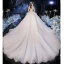 Luxury / Gorgeous Champagne Bridal Wedding Dresses 2020 Ball Gown Spaghetti Straps Sleeveless Backless Handmade  Beading Cathedral Train Ruffle