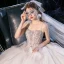 Luxury / Gorgeous Champagne Bridal Wedding Dresses 2020 Ball Gown Spaghetti Straps Sleeveless Backless Handmade  Beading Cathedral Train Ruffle