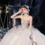 Luxury / Gorgeous Champagne Bridal Wedding Dresses 2020 Ball Gown Spaghetti Straps Sleeveless Backless Handmade  Beading Cathedral Train Ruffle