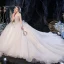 Luxury / Gorgeous Champagne Bridal Wedding Dresses 2020 Ball Gown Spaghetti Straps Sleeveless Backless Handmade  Beading Cathedral Train Ruffle