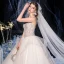 Luxury / Gorgeous Champagne Bridal Wedding Dresses 2020 Ball Gown Spaghetti Straps Sleeveless Backless Handmade  Beading Cathedral Train Ruffle
