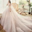 Luxe Champagne La Mariée Robe De Mariée 2020 Robe Boule Transparentes Col v profond Bretelles Spaghetti Sans Manches Dos Nu Appliques En Dentelle Perlage Glitter Tulle Chapel Train Volants