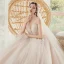 Luxe Champagne La Mariée Robe De Mariée 2020 Robe Boule Transparentes Col v profond Bretelles Spaghetti Sans Manches Dos Nu Appliques En Dentelle Perlage Glitter Tulle Chapel Train Volants