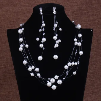 Chic Beautiful Ivory Pearl Crystal Earrings Necklace Bridal Jewelry 2020 Wedding Accessories