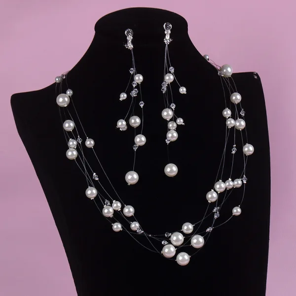 Chic / Beautiful Ivory Pearl Crystal Earrings Necklace Bridal Jewelry 2020 Wedding Accessories