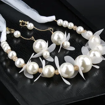 Élégant Ivoire Perle Accessoire Cheveux Boucles D 039 Oreilles Bijoux Mariage 2020 Alliage Fleur De Soie Lacer Bandeaux Accessoire Cheveux Mariage