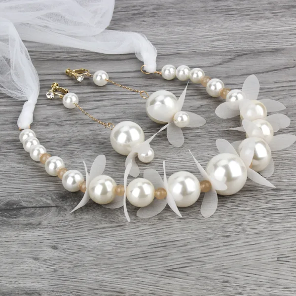 Élégant Ivoire Perle Accessoire Cheveux Boucles D'Oreilles Bijoux Mariage 2020 Alliage Fleur De Soie Lacer Bandeaux Accessoire Cheveux Mariage