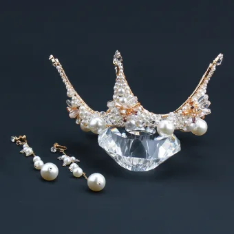Elegant Gold Earrings Tiara Bridal Jewelry 2020 Alloy Crystal Pearl Wedding Accessories