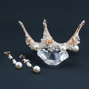 Elegantes Oro Pendientes Tiara Joyas 2020 Aleación Crystal Perla Boda Accesorios