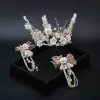 Bloemenfee Zilveren Zijden Bloem Tiara Oorbellen Bruidssieraden 2020 Legering Kristal Kralen Huwelijk Accessoires