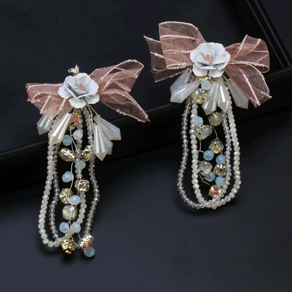 Flower Fairy Silver Silk Flower Tiara Earrings Bridal Jewelry 2020 Alloy Crystal Beading Wedding Accessories