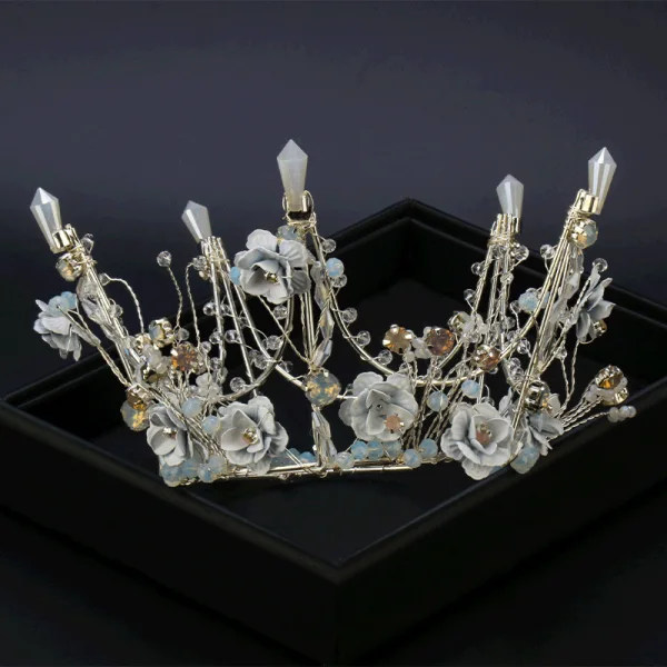 Flower Fairy Silver Silk Flower Tiara Earrings Bridal Jewelry 2020 Alloy Crystal Beading Wedding Accessories