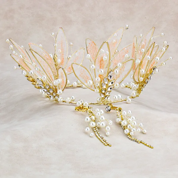 Charming Gold Tiara Earrings Bridal Jewelry 2020 Alloy Pearl Rhinestone Wedding Accessories