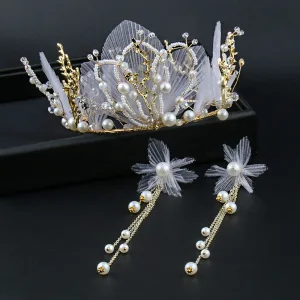 Élégant Doré Tiare Boucles D 039 Oreilles Bijoux Mariage 2020 Métal Perle Fleur De Soie Mariage Accessorize