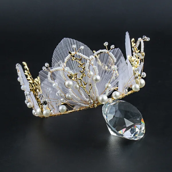 Elegant Gold Tiara Earrings Bridal Jewelry 2020 Metal Pearl Silk Flower Wedding Accessories