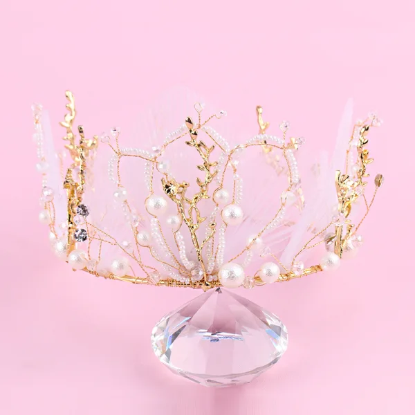 Elegant Gold Tiara Earrings Bridal Jewelry 2020 Metal Pearl Silk Flower Wedding Accessories