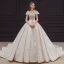 Vintage / Originale Champagne La Mariée Robe De Mariée 2020 Robe Boule Transparentes Encolure Carrée Manches Courtes Dos Nu Perlage Appliques En Dentelle Paillettes Glitter Tulle Cathedral Train Volants