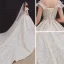 Vintage / Originale Champagne La Mariée Robe De Mariée 2020 Robe Boule Transparentes Encolure Carrée Manches Courtes Dos Nu Perlage Appliques En Dentelle Paillettes Glitter Tulle Cathedral Train Volants