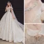 Vintage / Originale Champagne La Mariée Robe De Mariée 2020 Robe Boule Transparentes Encolure Carrée Manches Courtes Dos Nu Perlage Appliques En Dentelle Paillettes Glitter Tulle Cathedral Train Volants