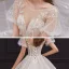 Style Victorien Champagne La Mariée Robe De Mariée 2020 Robe Boule Transparentes Encolure Dégagée Gonflée Manches Courtes Dos Nu Perlage Appliques En Dentelle Paillettes Cathedral Train Volants
