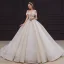 Elegant Champagne Bridal Wedding Dresses 2020 Ball Gown Off-The-Shoulder Short Sleeve Backless Appliques Lace Beading Sequins Glitter Tulle Cathedral Train Ruffle