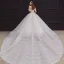 Elegant Champagne Bridal Wedding Dresses 2020 Ball Gown Off-The-Shoulder Short Sleeve Backless Appliques Lace Beading Sequins Glitter Tulle Cathedral Train Ruffle