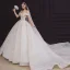 Elegant Champagne Bridal Wedding Dresses 2020 Ball Gown Off-The-Shoulder Short Sleeve Backless Appliques Lace Beading Sequins Glitter Tulle Cathedral Train Ruffle