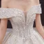 Elegant Champagne Bridal Wedding Dresses 2020 Ball Gown Off-The-Shoulder Short Sleeve Backless Appliques Lace Beading Sequins Glitter Tulle Cathedral Train Ruffle