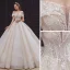 Elegant Champagne Bridal Wedding Dresses 2020 Ball Gown Off-The-Shoulder Short Sleeve Backless Appliques Lace Beading Sequins Glitter Tulle Cathedral Train Ruffle